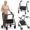 BAKAJI Deambulatore Richiudibile Salvaspazio con Seduta per Anziani, Disabili e Persone con Mobilità Ridotta, Walker con Maniglie Ergonomiche, Assistenza con Freni e Altezza Regolabile 75-84 cm