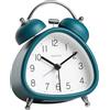 fesoklaf Sveglia, sveglia in metallo a doppia campana, silenziosa, senza ticchettio, sveglia retrò vintage, da scrivania, da tavolo, comodino, con funzione luce notturna, per chi dorme pesante (blu)