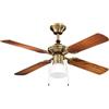 Perenz Ventilatore da soffitto con luce in metallo colore ottone brunito 4 pale Ø 105 x H. 42 Kit luce vetro satinato Ø 15cm 1xE27 Max 60W Potenza motore 22W-45W Comandato a catenelle Telecomando ordinabile Lampadario con pale Reversibile PERENZ 7064OB