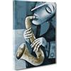 ConKrea Quadro su Tela Canvas - INTELAIATO - Pronto da Appendere - Musica Jazz Sax - Illustrazione Disegno Effetto Olio Dipinto - 50x70cm - Senza Cornice - (cod.1167)