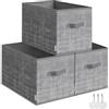 SONGMICS Scatole Portaoggetti Pieghevoli, Set di 3 Contenitori, 50 x 30 x 30 cm, Organizzatori per Armadio, 2 Maniglie, Portaetichette, per Camera da Letto Soggiorno, Grigio Giunco ROB450G01