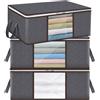 Pavlleen 3 pezzi Scatole per Vestiti, 35L scatole portaoggetti pieghevoli, con finestra trasparente, contenitore portaoggetti per organizzare piumini, coperte, vestiti, magliette, grigio