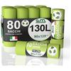 G.M. DISTRIBUZIONE GM 300 Sacchi Spazzatura Verdi 90x120 cm Biodegradabili x Umido, Resistenti, 130 litri, Sacchetti Bio Compostabili x Ristoranti, Buste Immondizia per Rifiuti Organici, 30 Rotoli buste immondizia
