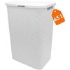 Spetebo Cesto per la biancheria in plastica bianco con coperchio, effetto rattan - 65 litri - Raccoglitore per la biancheria ad effetto intrecciato con maniglie laterali - Cesto raccoglitore per la biancheria