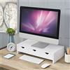 [en.casa] Supporto per Monitor con 3 Cassetti (AxLxP) 12 x 51 x 25 cm Rialzo per Schermo PC Stand da Scrivania - Bianco