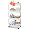Avilia - Carrello 4 Ripiani Cucina Slim Bianco - Organizer Salvaspazio su Ruote per Bagno e Lavanderia - Carrellino Stretto Porta Detersivi e Spezie con 4 Ganci Laterali - Design Verticale Compatto