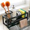 silttble Organizer Lavello Cucina in Acciaio al Carbonio, Organizer Cucina Salvaspazio con Porta Spugne, Porta Strofinacci e Spazzole, Vaschetta Autodrenante, Divisori Rimovibili, Kitchen Accessori, Nero