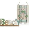 COM-FOUR® Set da 2 pezzi decorazione marittima in legno - decorazione sospesa e decorazione da tavola - supporto e appendiabiti in legno (2 pezzi - appendiabiti + supporto verde-blu)