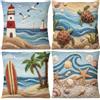 Bigqin 4 Pezzi Federe per Cuscini da Divano Spiaggia 45x45 cm, Copricuscini in Velluto Corto Morbido con Cerniera Scomparsa, Set Federe Decorative Effetto 3D Stile Marino e Oceano