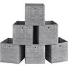 SONGMICS Scatole Portaoggetti, Set di 6 Contenitori in Tessuto Non Tessuto con Manico, 33 x 33 x 33 cm, Unità di Organizzazione, per Scaffale, Pieghevoli, Porta Abiti, Grigio Melange RFB033G01