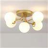 SWEMOPP Plafoniera Moderna in Vetro di Latte a 5 luci della metà del secolo Plafoniera Moderna Sputnik Lampadario a Sfera in Oro Lampadario a Semi-Incasso in Vetro Smerigliato Bianco per Cucina Bagno