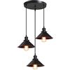 iDEGU 3 Luci Lampada a Sospensione Industriale Vintage Lampadario Stile Edison E27 Plafoniera in Metallo Lampada da Soffitto Retrò per Sala da Pranzo Soggiorno Cucina Bar, Nero, 22CM (3 Luci, Piatto)