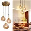 Kikioo Lampadario in metallo di lusso moderno Nordic Creative Lampada a sospensione a sfera in vetro trasparente/grigio fumo/ambra Cluster E14 Isola cucina Soggiorno Sala da pranzo Comodino Lampada a