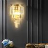 HWSY Applique da parete in cristallo Illuminazione 4 livelli Lampada da parete in cristallo Applique da parete Lampada da comodino Lampada da notte per camera da letto Bagno Soggiorno Corridoio,Oro,E14*2