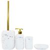 BM 6187 Set di Accessori da Bagno in Ceramica Bianco a Pois Dorati, Set Accessori Bagno Completo Gold 4 Pezzi, Dispenser, Portaspazzolino, Portasaponetta, Portascopino