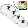 KADAX Set di 4 coperchi in vetro, coperchi per pentole 20/24/26/28 cm, resistenti al calore, con manico nero opaco, per pentole e padelle, cottura a vista