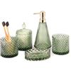 EMPO Set completo di 5 accessori da bagno in vetro diamantato, dispenser per lozioni vintage triangolari, portasapone, portaspazzolino, bicchiere, barattoli di cotton fioc, decorazione moderna, set