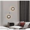 Dopastore Applique da Parete Con Attacchi 2xG9 Design Doppia Sfera in Vetro Staffa Lineare Oro Fumè Ambrate Porta Lampada da Muro Luce up down Moderna Per Interni Camera da Letto Soggiorno (Fumè)