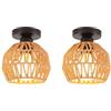 LIGKIN 2 Pezzi Plafoniera Vintage E27 Lampadario Soffitto Industriale Gabbia Metallica e Corda di Carta Lampada da soffitto Retro per Corridoio Salone Cucina Soggiorno, Ø16CM