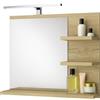 FreshYou Specchio da bagno con 3 ripiani, sospeso, specchio per corridoio, camera da letto, bagno, Sonoma Oak 60X50 cm - LAMPADA LED - Destro