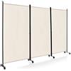 COSTWAY Separé Divisorio Interno 3/4/6 Ante, Paravento da Esterno ed Interno con Piedini, Pannelli Divisori per Ufficio, Salotto e Camera da Letto (Beige, 3 Pannelli con ruote)