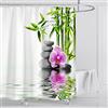OCEUMACO Tenda Doccia Antimuffa Zen Tenda per Doccia Grande in Tessuto Poliestere 3D Bamboo Fiori Angolare Impermeabile 240x200 cm Tenda Vasca da Bagno Lavabile - Bianca Verde
