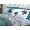 Pellecchia Colori Set Lenzuola Letto Matrimoniale Cotone Made in Italy | Completo 2 Piazze + Federe Fantasia Mongolfiere e Città | Lenzuolo sopra 250x300 + sotto a Angoli 180x200 + Federe 52x82 - 2 P ( AZZURRO)