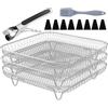 Generico Set Griglie Per Friggitrice Ad Aria Quadrato Acciaio Inossidabile Antiaderente Impilabile Accessorio Da Cucina Per Verdure Pancetta Carne Toast Ristorante 20x20cm Con 3 Griglie 8 Piedini Silicone