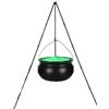BlissfulAbode Calderone da strega di Halloween con luci verdi agghiaccianti e telaio in ferro treppiede, per prato esterno e decorazione da giardino, esposizione stagionale (32 cm)