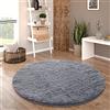 Paco Home Tappeto Salotto Pelo Lungo Rotondo Shaggy Moderno Pelo Lungo Finta Pelliccia Morbido Monocolore, Dimensione:Ø 160 cm tondo, Colore:Grigio