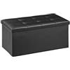 IlGruppone Pouf Contenitore in Ecopelle Cassapanca Pieghevole 87 Litri Capienza,Salvaspazio,Portaoggetti,Seduta Imbottita,Portata 300 kg Rettangolare Pouff Poggiapiedi Sgabello - Nero