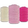 Netuno 3 cordoncini in filato di cotone naturale, da 5 mm e 100 m, fili decorativi per borse, intrecciati, per lavori fai da te in macramè (avorio-rosa-fucsia)