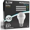 Eurocali 30 x Lampadine LED E27 8,5W Opaca 806 lumen - Forma: Goccia A60 - Luce Bianco Caldo 3000K - Fascio Luminoso 200°