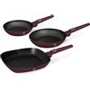 BerlingerHaus Berlinger Haus Leonardo Collection - Set di 3 padelle (20-24-28 cm), colore: bordeaux/induzione/alluminio con rivestimento antiaderente