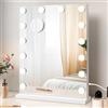 Moziel 40x52cm Specchio da Trucco con Luci, Hollywood da Tavolo o da Parete con Lampadine a 14 Led Tre Colori di Luce e Funzione di Luminosità Regolabile