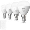Philips Hue Pacchetto vantaggio - E14 - con 4 Lampadine LED a Sfera - Luce bianca calda - Include Hue Interruttore Dimmer - Hue White