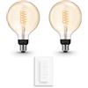 Philips Hue Pacchetto vantaggio - E27 - con 2 Lampadine LED a Globo grandi a Filamento (G125) - Luce bianca calda - Include Hue Interruttore Dimmer - Hue White Filament
