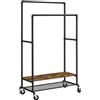 VASAGLE Doppia barra appendiabiti, appendiabiti con doppie guide sospese, mensole e ruote, design a tubo industriale, marrone rustico e nero RGR120B01