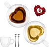 RROAD Set di tazze da caffè a doppia parete a forma di cuore, in vetro, isolanti, trasparenti, 160 ml (confezione da 2)