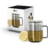 AdHoc Yuna - Bicchiere da tè con infusore/filtro, colino da tè sfuso con tazza/tazza, 560 ml, vetro borosilicato resistente al calore, coperchio incluso, lavabile in lavastoviglie