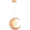 LIGKIN Lampada a Sospensione Rattan Vintage Lampadario Boho Paralume a Corda E27 Plafoniera a Luna Lampada a soffitto per Camera da letto, Soggiorno, Cucina, Caffè