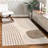 Paco Home Tappeto Soggiorno Camera da letto moderno a pelo corto lucido motivo palma disegno floreale geometrico effetto alto-basso 3D, Dimensione:200x290 cm, Colore:Beige 3