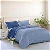 IlGruppone Set Copripiumino No Stiro Sacco e Federe Bicolore Effetto Raso Parure Microfibra Morbida Anallergica Mano Pesca - Azzurro/Blu - Matrimoniale