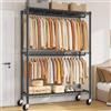 Klyvvo 90*40*200 cm Stand Appendiabiti con Ruote, Penderie Estensibile per Carichi Pesanti con Ripiani Regolabili in Altezza, Portata Tot 150kg, Rella Appendiabiti con Ruote, per Presentazione, Stoccaggio