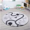 Paco Home Tappeto Bambini Rotondo Cameretta Femmine Maschi Stella Luna Elefante Arcobaleno, Dimensione:Ø 120 cm tondo, Colore:Bianco