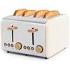 CREATE TOAST Retro Doubel/Tostapane per fette larghe crema/scomparto per briciole, 6 livelli di potenza, termostato, scongelamento, riscaldamento, 4 fessure, 1500 W