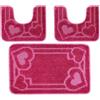 PARAMAISON Tappeti Bagno 3 Pezzi, Coordinati Design Cuori Morbido Antiscivolo Pelo Corto | Fucsia