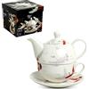 Royal Tea Luxury - Teiera - 3 pezzi - Tea for one - Set da tè giapponese - Uccello gru - 100% porcellana - Fatto a mano - Teiera a doppia parete