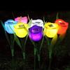 Uonlytech lampada da prato solare, luci di palo da giardino a fiori di tulipano, luci da percorso di fiori per cortile patio da giardino (3 pezzi, colore misto)