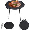 UISEBRT Padella in ghisa, diametro di 45 cm, piastra rotonda con 3 gambe, bruciata per friggere perfettamente, supporto per forno olandese con custodia protettiva